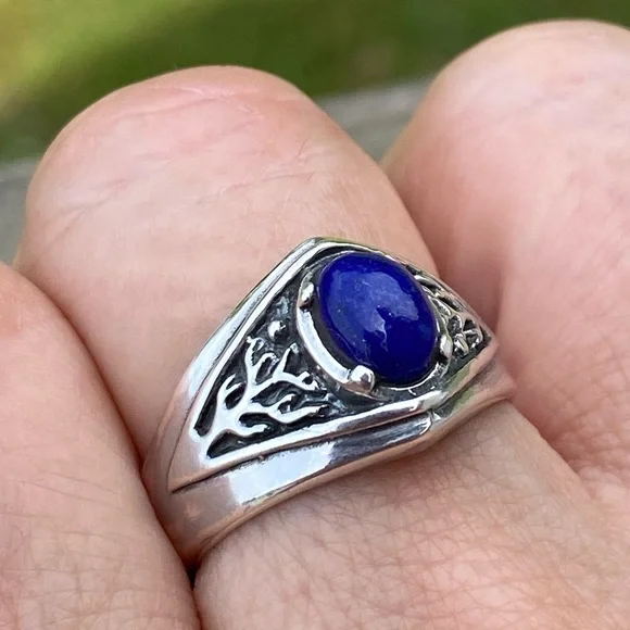 Celtic Tree of life ring .925 Sterling Silver w/ genuine Lapis Lazuli USA - Picture 13 of 16